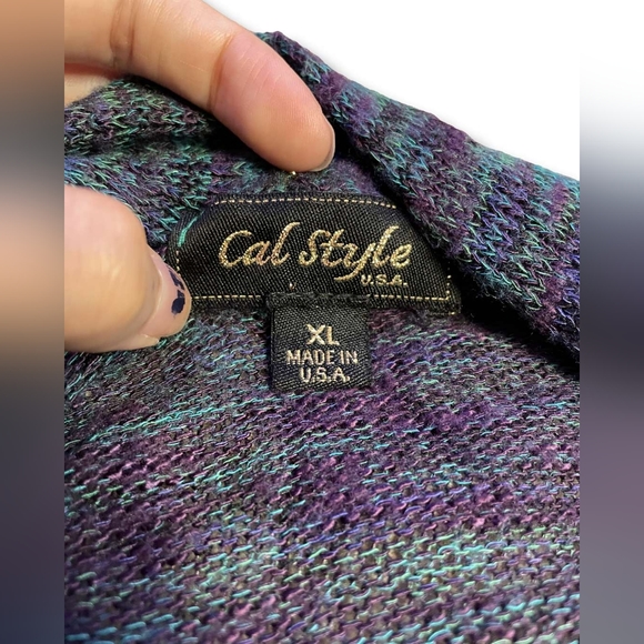 Cal Style Teal/Purple LightWeight Pointed Trim Cardigan, Size XL - Picture 6 of 6